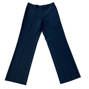 Zara Pinstripe Lined Pockets Zip Front Straight Leg Trousers Pants Office Work